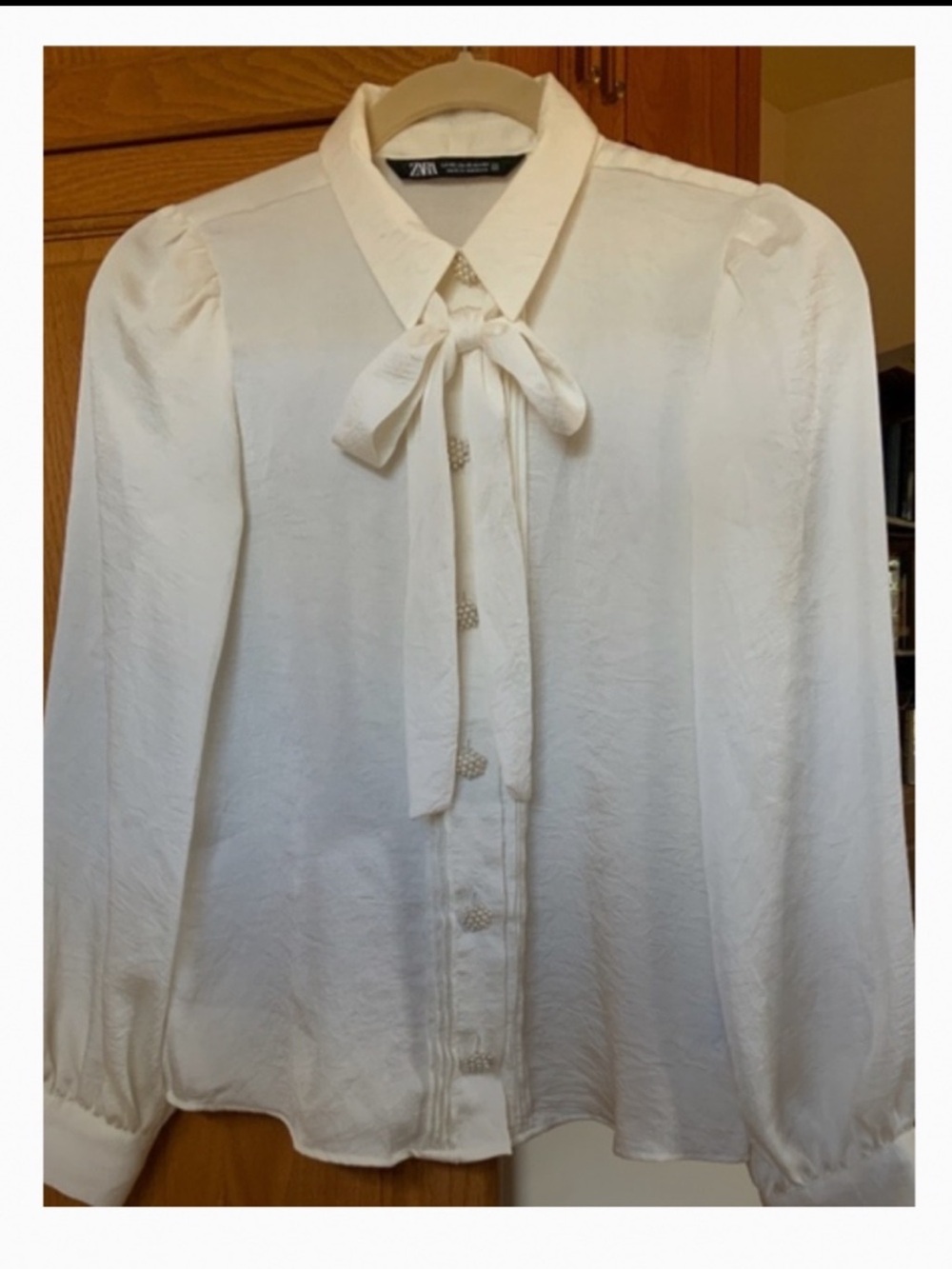 Pearl Button Front Blouse with Ties Zara